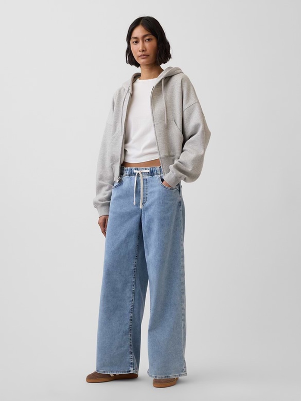 Gap Mid Rise Knit Easy Baggy Jeans Light Wash